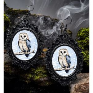 Snowy Owl Earrings Winter Snowflake Snowstorm